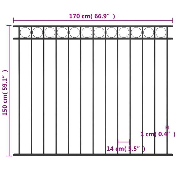 vidaXL Panneau de cl&ocirc;ture en acier 1,7 x 1,5 m noir