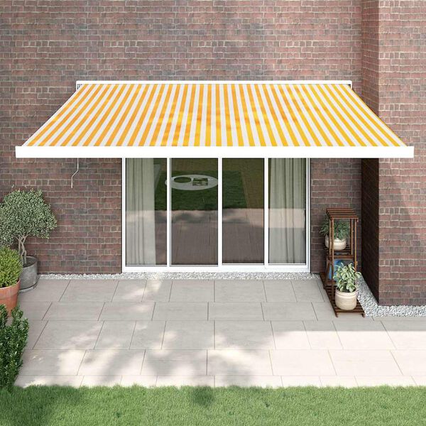vidaXL Auvent r&eacute;tractable jaune et blanc 4x3 m tissu et aluminium