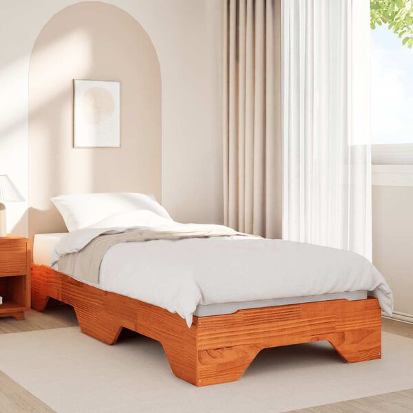 vidaXL Cadre de lit sans matelas empilable cire marron 100x200 cm