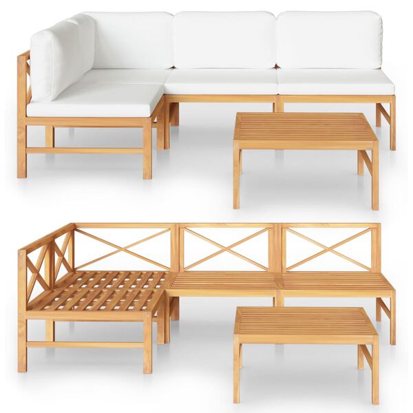 vidaXL Salon de jardin 5 pcs avec coussins cr&egrave;me Bois de teck solide