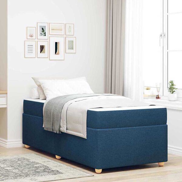 vidaXL Cadre de lit avec matelas Bleu 90 x 190 cm tissu