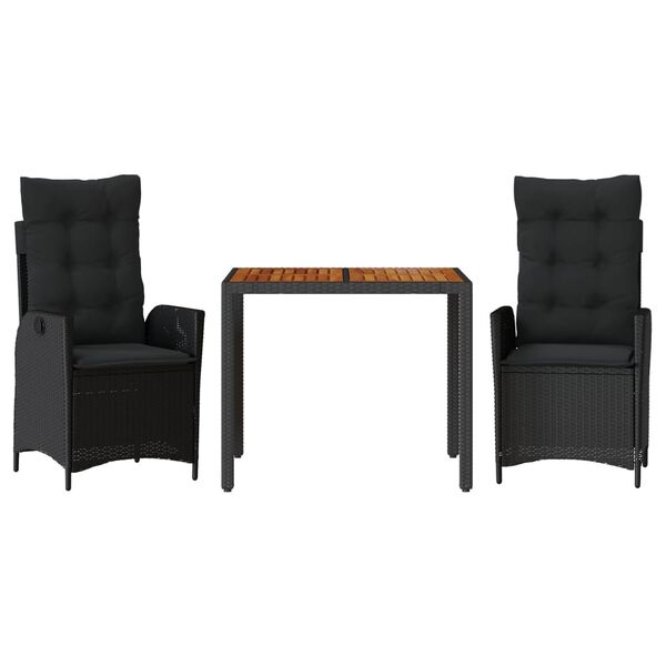 vidaXL Ensemble &agrave; manger de jardin avec coussins 3 pcs Noir