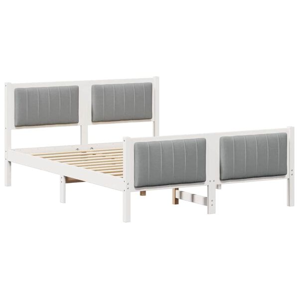 vidaXL Cadre de lit avec t&ecirc;te de lit Blanc et gris clair 135 x 190 cm