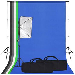 vidaXL Kit de studio photo avec bo&icirc;te &agrave; lumi&egrave;re et toile de fond