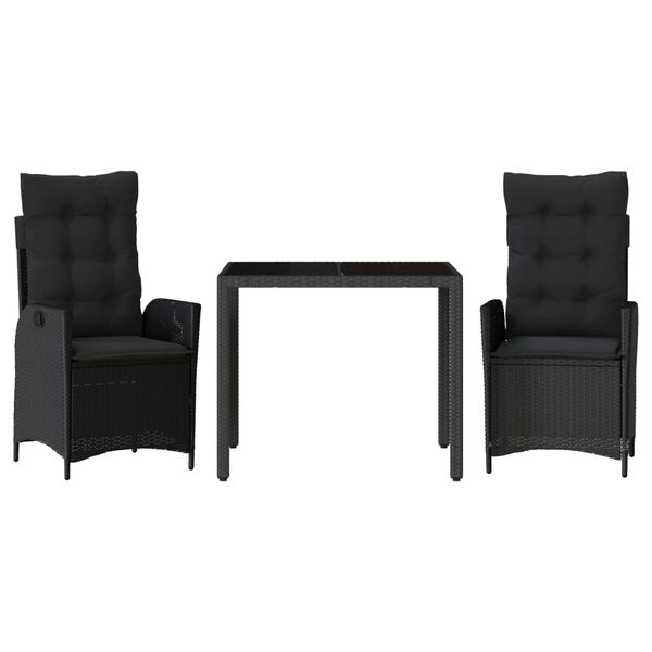 vidaXL Ensemble &agrave; manger de jardin avec coussins 3 pcs Noir
