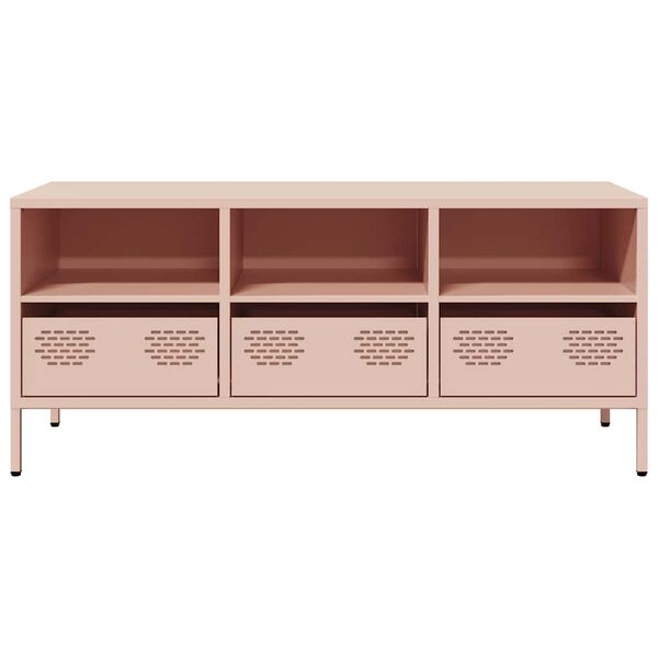 vidaXL Meuble TV rose 101,5x39x43,5 cm acier lamin&eacute; &agrave; froid