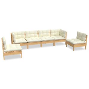 vidaXL Salon de jardin 6 pcs avec coussins cr&egrave;me Bois de pin massif