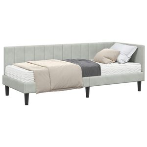 vidaXL Cadre de lit d'angle avec matelas 2 pc Gris clair Velours