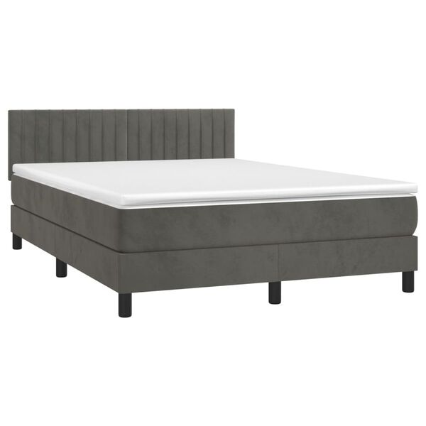 vidaXL Sommier &agrave; lattes de lit et matelas Gris fonc&eacute; 140x200cm Velours