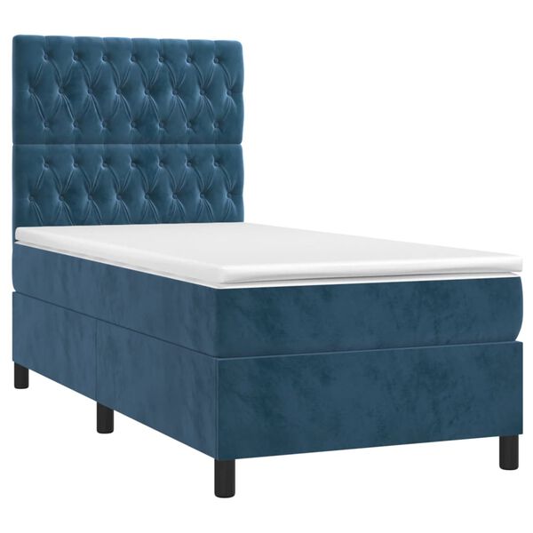vidaXL Sommier &agrave; lattes de lit et matelas et LED Bleu fonc&eacute; 90x200 cm