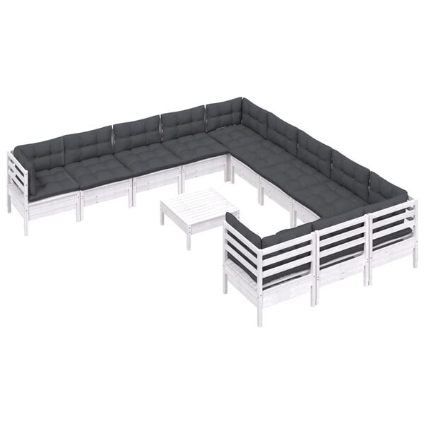 vidaXL Salon de jardin 12 pcs avec coussins blanc bois de pin