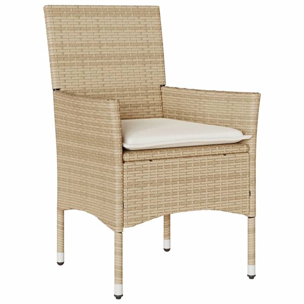 vidaXL Ensemble &agrave; manger de jardin et coussins 3 pcs beige rotin verre