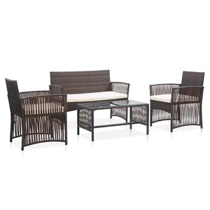 vidaXL Salon de jardin 4 pcs avec coussin R&eacute;sine tress&eacute;e Marron