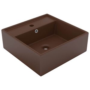 vidaXL Lavabo carr&eacute; &agrave; trop-plein Marron fonc&eacute; mat 41x41 cm C&eacute;ramique