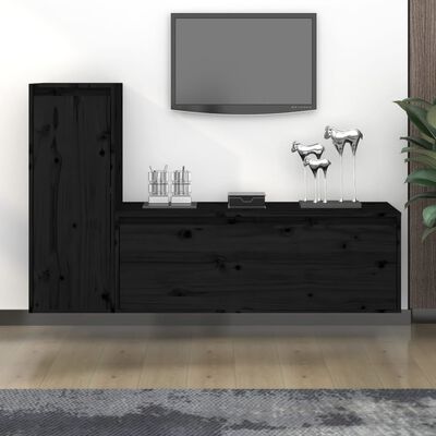 vidaXL Meubles TV 2 pcs Noir Bois massif de pin