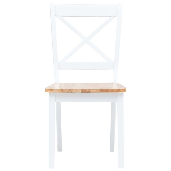 vidaXL Chaises &agrave; manger lot de 4 blanc et bois clair bois h&eacute;v&eacute;a massif