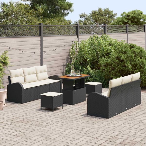 vidaXL Ensemble de canap&eacute; de jardin avec coussin 9 pcs Noir et Cr&egrave;me