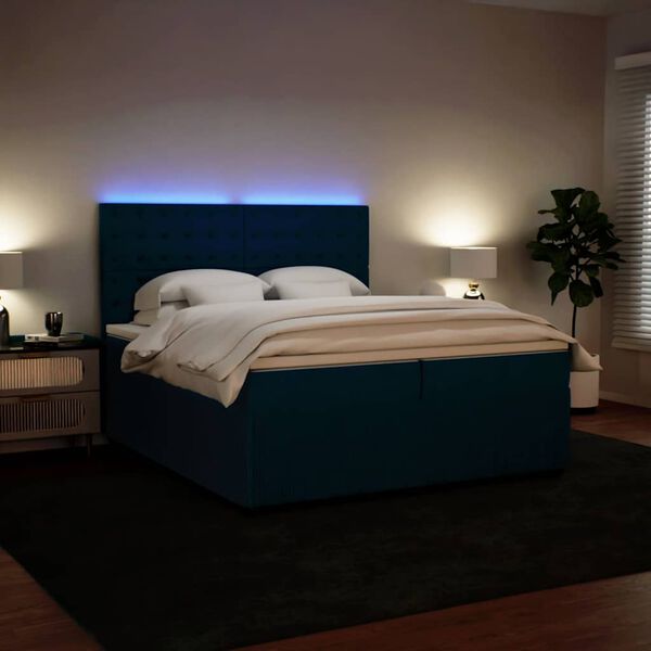 vidaXL Sommier &agrave; lattes de lit et matelas Bleu 200x200 cm velours