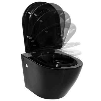 vidaXL Toilette suspendue au mur sans rebord Céramique Noir