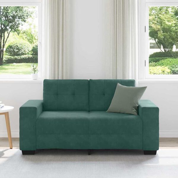 vidaXL | Canap&eacute; Loveseat | avec coussin Vert fonc&eacute; Velours