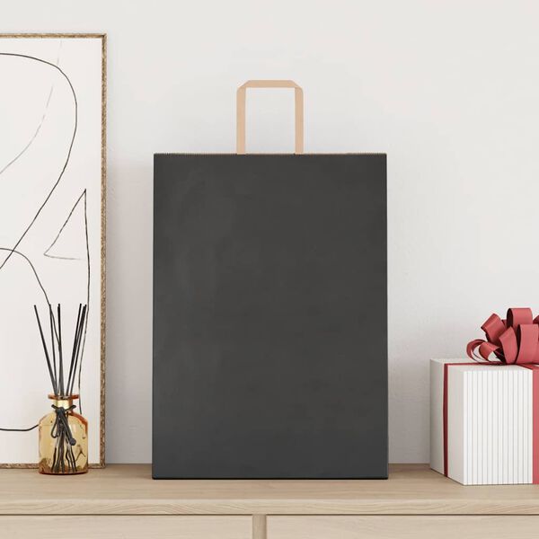 vidaXL Sacs en papier 250 pcs avec poign&eacute;es noir 32x17x44 cm