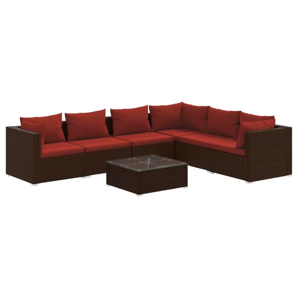 vidaXL Salon de jardin 7 pcs avec coussins R&eacute;sine tress&eacute;e Marron