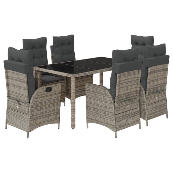 vidaXL Ensemble &agrave; manger de jardin et coussins 7 pcs gris rotin