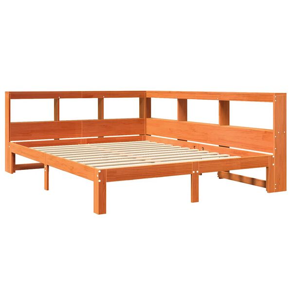 vidaXL Lit biblioth&egrave;que sans matelas cire marron 135x190 cm pin massif