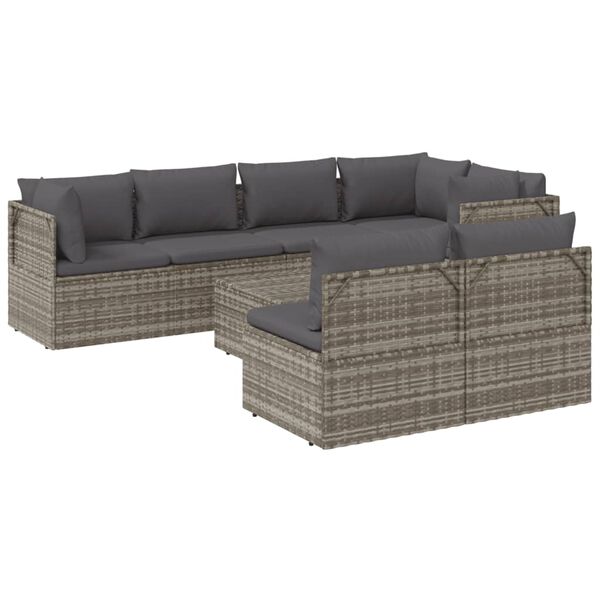vidaXL Salon de jardin 8 pcs avec coussins Gris R&eacute;sine tress&eacute;e