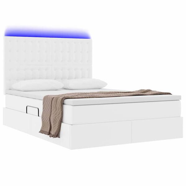 vidaXL Lit avec rangement et LED Blanc pur 140 x 200 cm Simili cuir