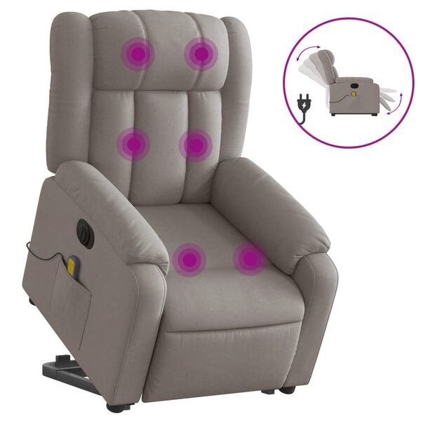vidaXL Fauteuil inclinable de massage &eacute;lectrique Taupe Tissu