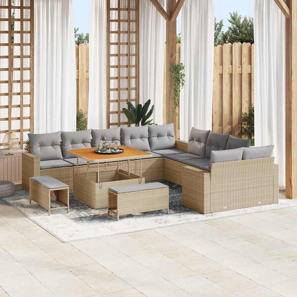vidaXL Ensemble de canap&eacute; de jardin 13 pcs Beige polyrotin