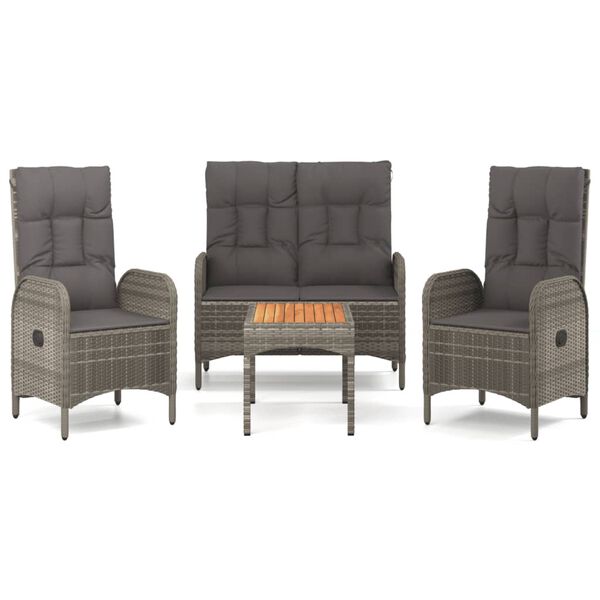 vidaXL Ensemble &agrave; manger jardin 4pcs et coussins Gris R&eacute;sine tress&eacute;e