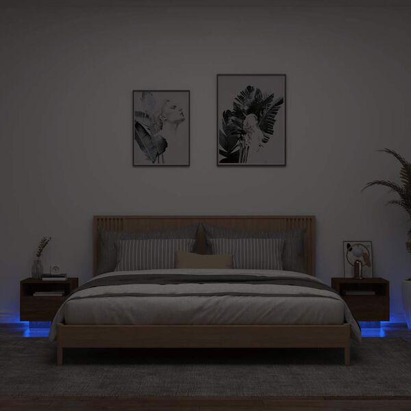 vidaXL Armoires de chevet avec lumi&egrave;res LED 2 pcs ch&ecirc;ne marron