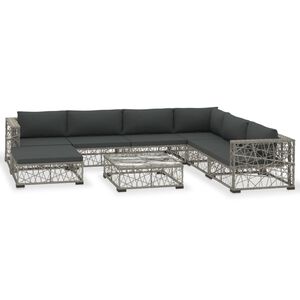 vidaXL Salon de jardin 8 pcs avec coussins r&eacute;sine tress&eacute;e gris