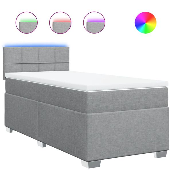 vidaXL Sommier &agrave; lattes de lit avec matelas Gris clair 90x200 cm Tissu