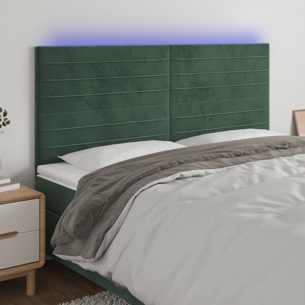 vidaXL T&ecirc;te de lit &agrave; LED Vert fonc&eacute; 200x5x118/128 cm Velours