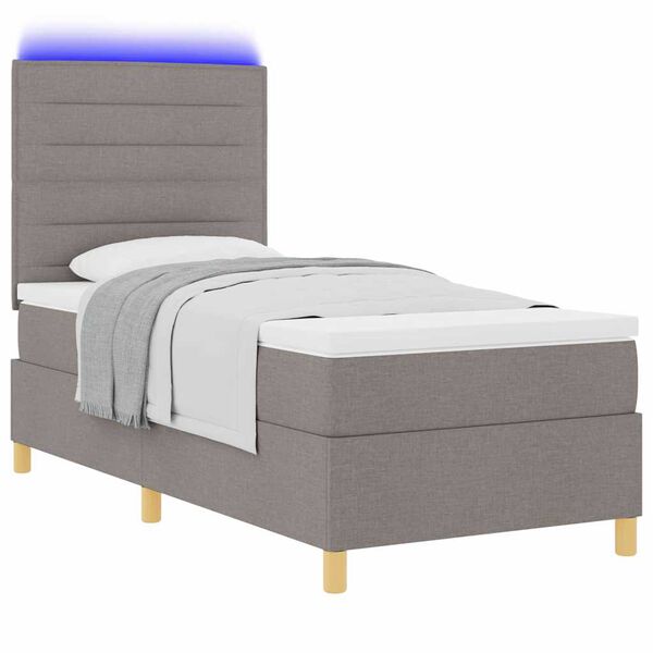 vidaXL Lit &agrave; ressort LED avec matelas Taupe 90 x 200 cm tissu