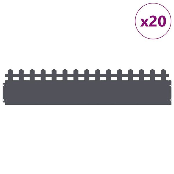 vidaXL Bordures de pelouse 20 pcs Anthracite 103 x 0,05 x 22 cm Acier