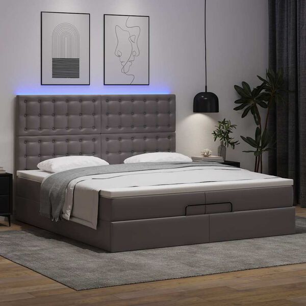 VidaXL Cadre de lit ottoman avec matelas gris 200x200 cm similicuir
