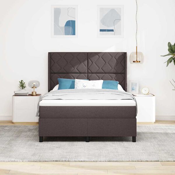 vidaXL Lit &agrave; ressorts avec matelas Marron fonc&eacute; 140 x 200 cm tissu