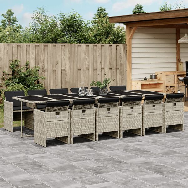 vidaXL Ensemble &agrave; manger de jardin et coussins 13 pcs gris clair rotin
