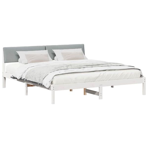vidaXL Cadre de lit avec t&ecirc;te de lit Blanc et gris clair 200 x 200 cm