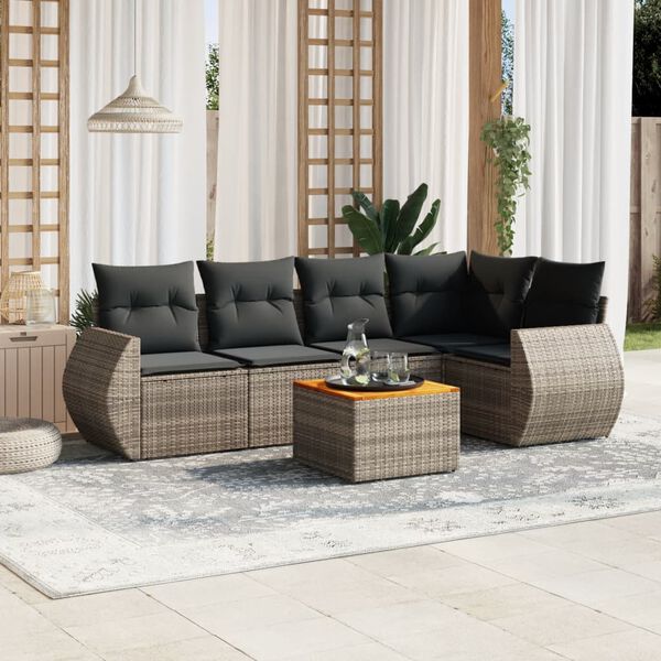 vidaXL Salon de jardin 6 pcs avec coussins gris r&eacute;sine tress&eacute;e