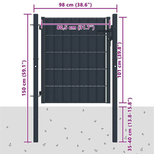 vidaXL Portail de cl&ocirc;ture en PVC et acier 100x100 cm anthracite