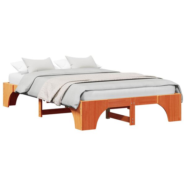 vidaXL Cadre de lit Brun cire 140 x 190 cm Pin massif