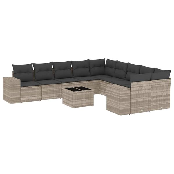 vidaXL Salon de jardin 11 pcs avec coussins gris clair r&eacute;sine tress&eacute;e