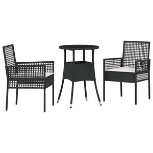 vidaXL Ensemble de salle &agrave; manger pour jardin 3 pcs Noir polyrotin