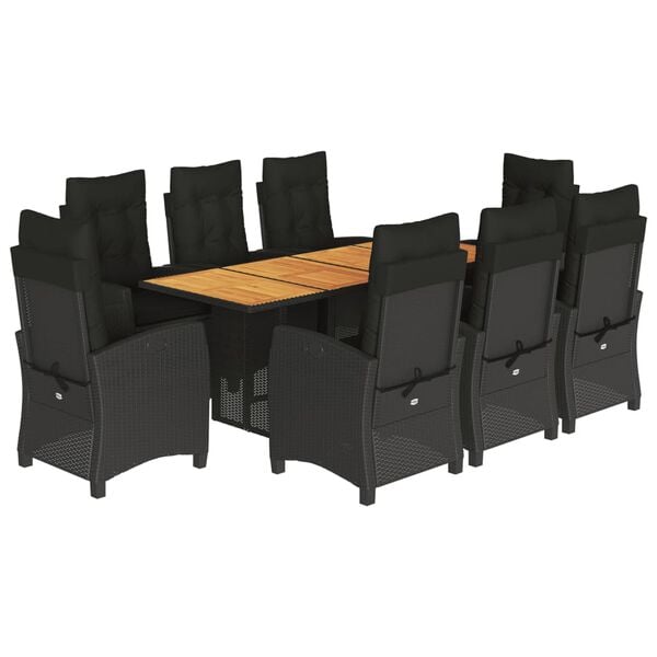 vidaXL Ensemble &agrave; manger de jardin 9pcs coussins noir r&eacute;sine tress&eacute;e