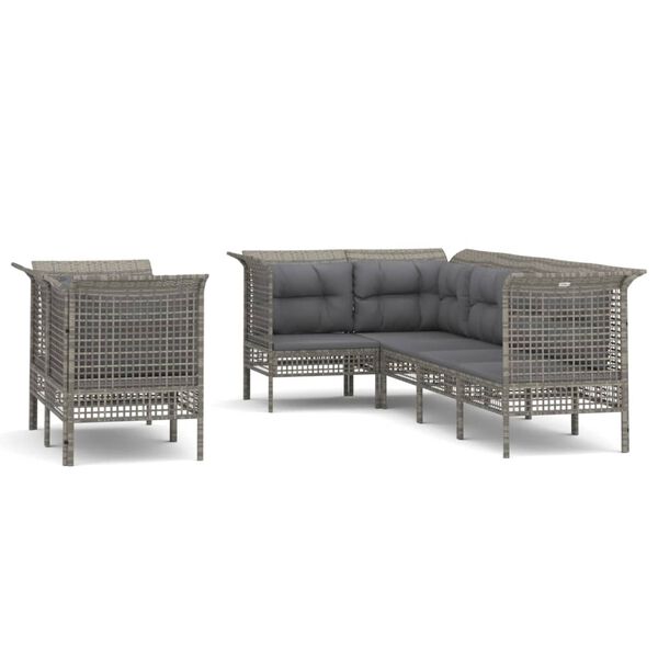 vidaXL Salon de jardin 7 pcs avec coussins Gris R&eacute;sine tress&eacute;e